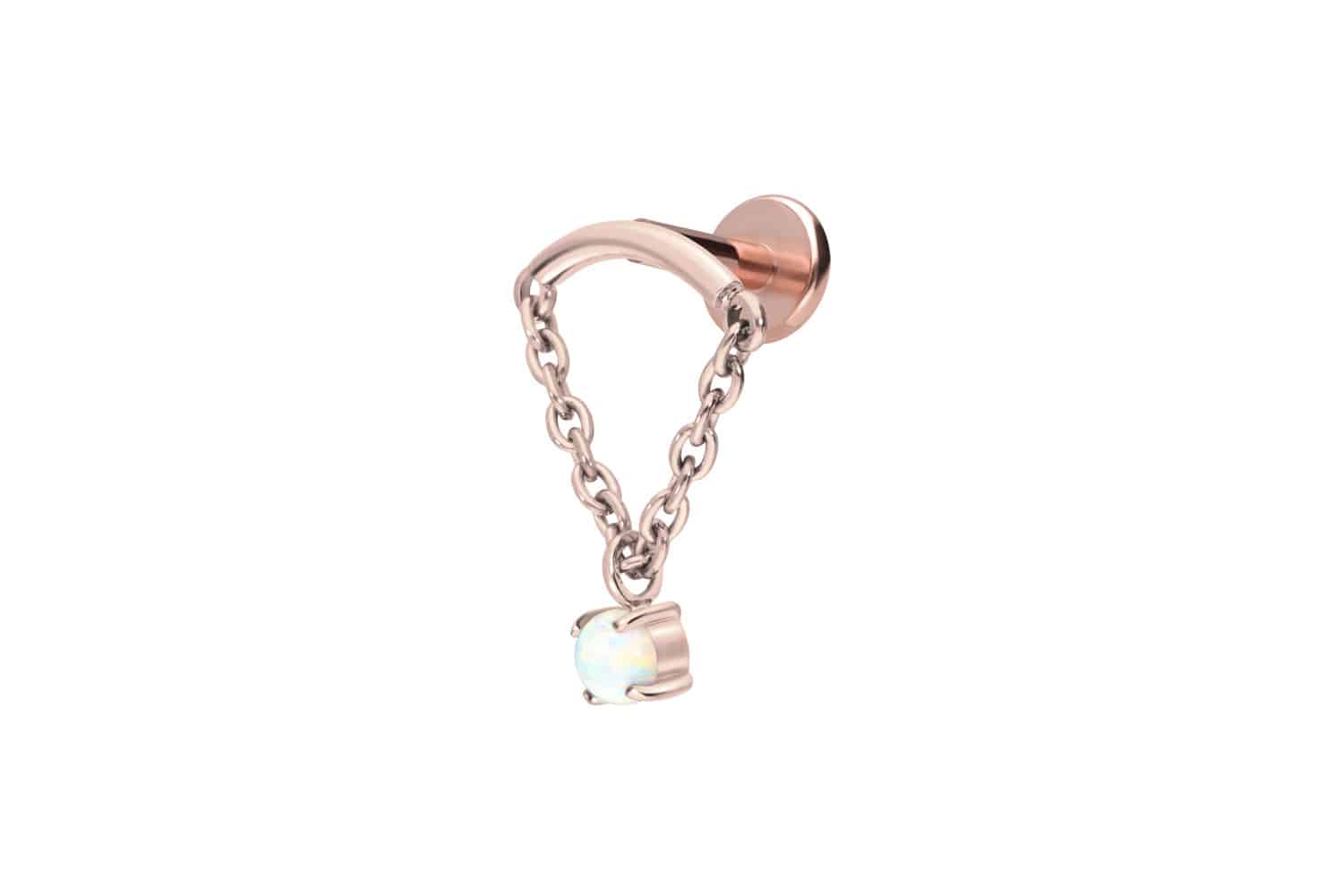 Titan Labret Piercing mit Innengewinde BOGEN + KETTE + SYNTHETISCHER OPAL